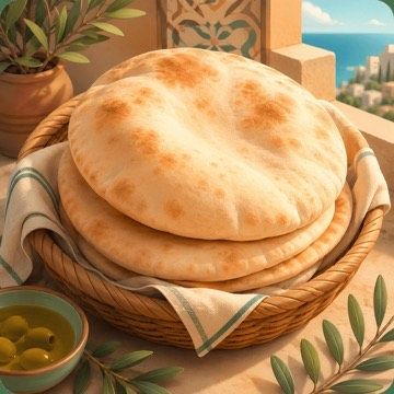 Lebanese bread in a basket, the word Khebez